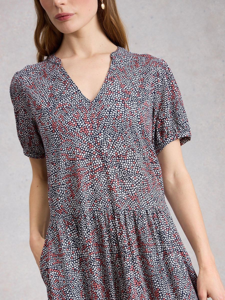 Jersey-Midikleid mit Print und kurzen Ärmeln