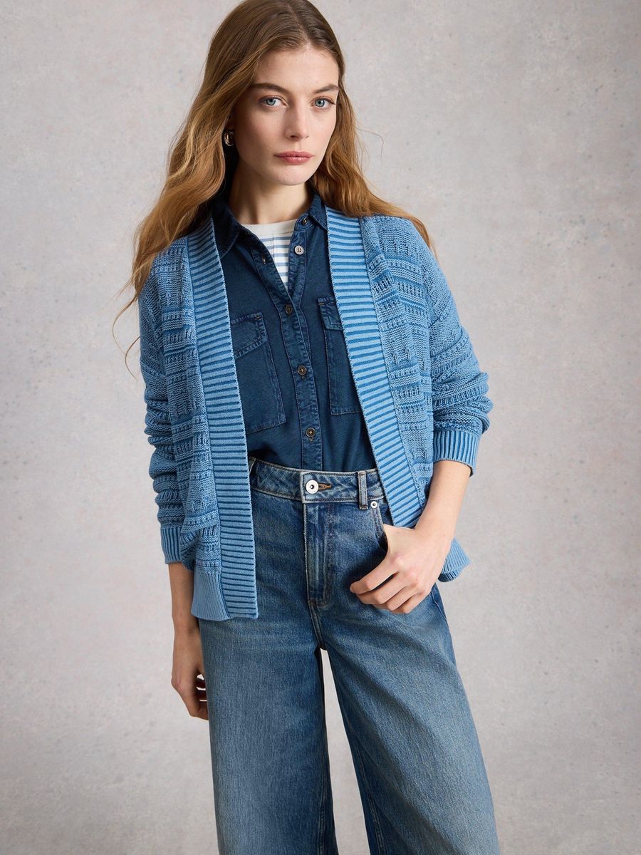 Texturierte Strickjacke mit offener Vorderseite
