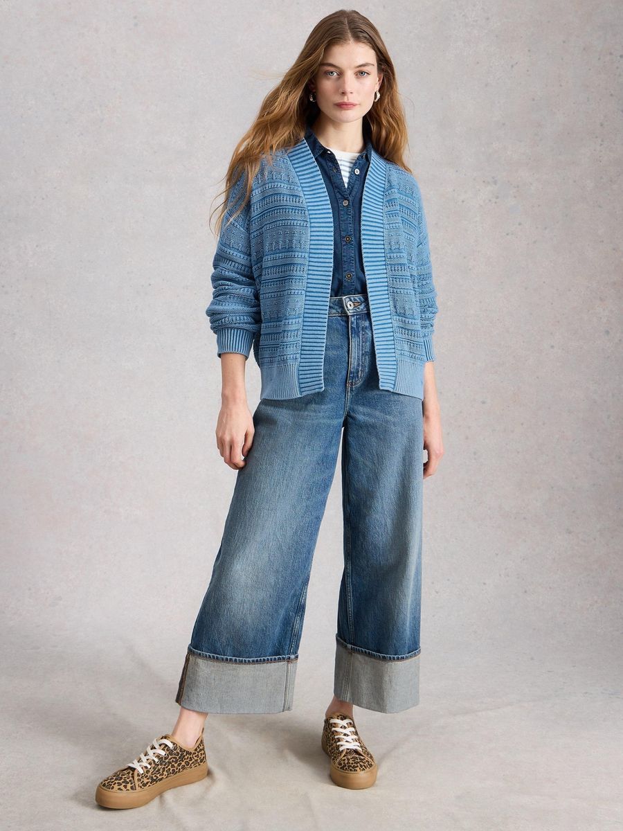 Texturierte Strickjacke mit offener Vorderseite