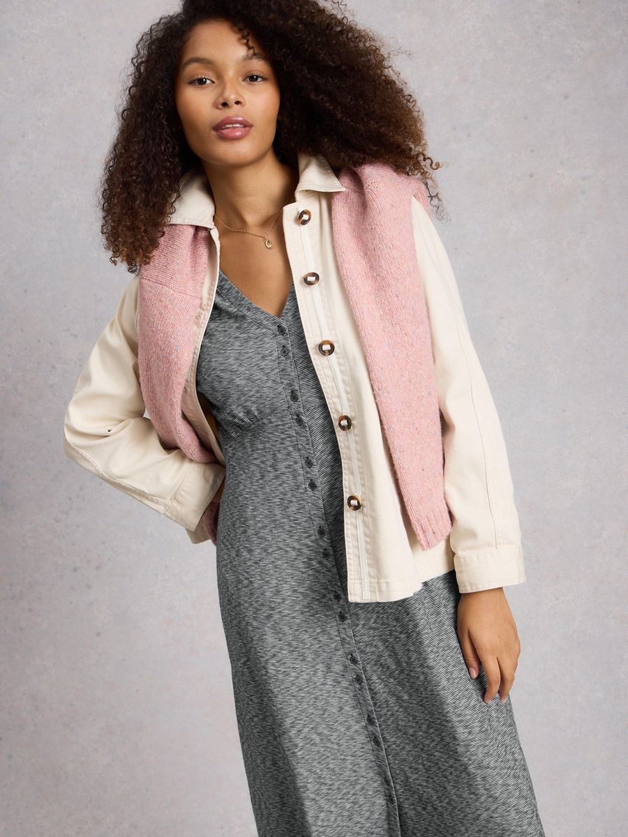 Jersey-Strick-Midikleid mit Knopfleiste