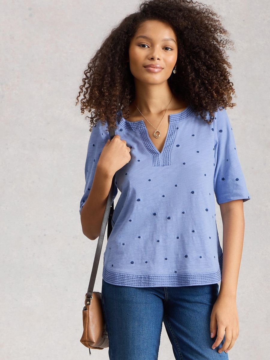 Besticktes Jersey-T-Shirt mit Tupfenmuster