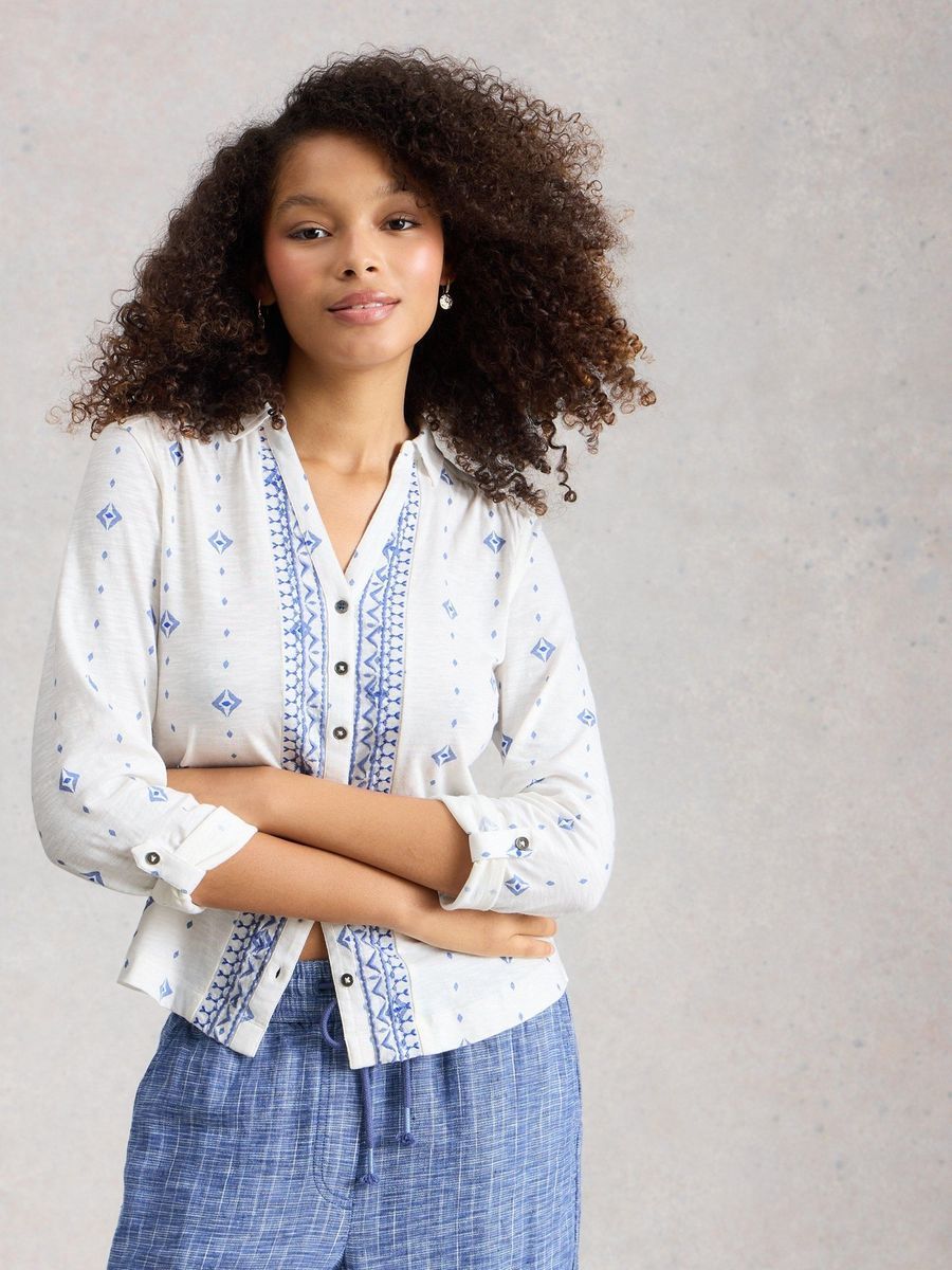Fairtrade Jerseybluse aus Baumwolle mit Stickerei