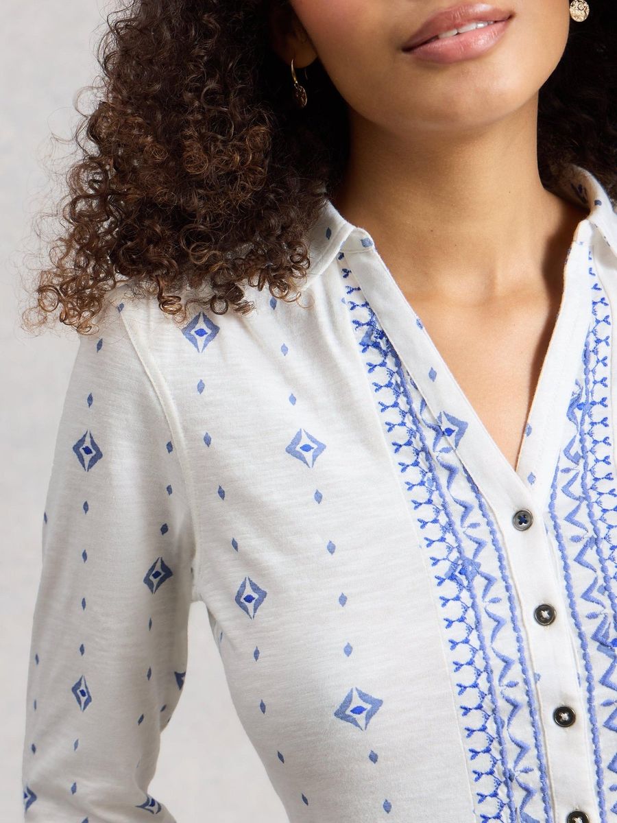 Bestickte Jerseybluse aus Baumwolle