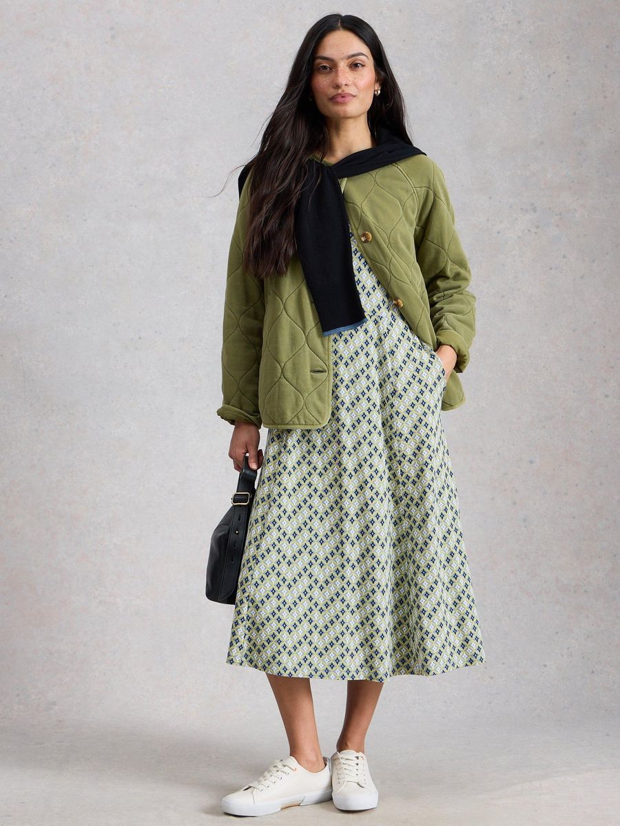 Gemustertes Midikleid mit kurzen Ärmeln