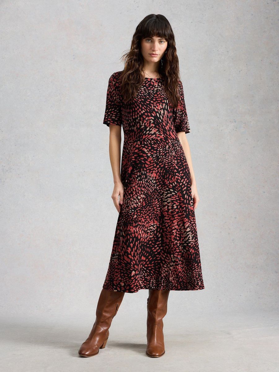 Gemustertes Midikleid mit kurzen Ärmeln