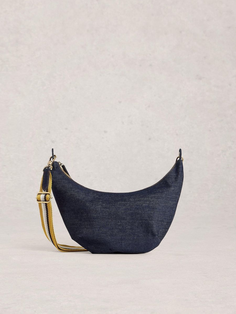 Denim Halbmond Umhängetasche mit Riemen