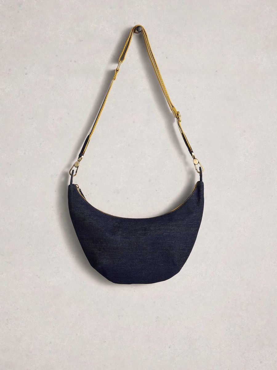 Denim Halbmond Umhängetasche mit Riemen