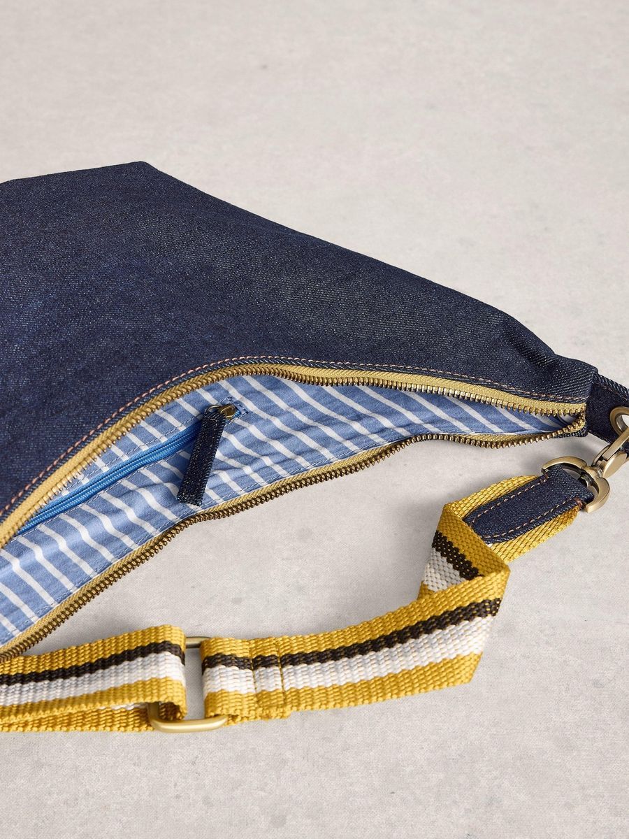 Denim Halbmond Umhängetasche mit Riemen