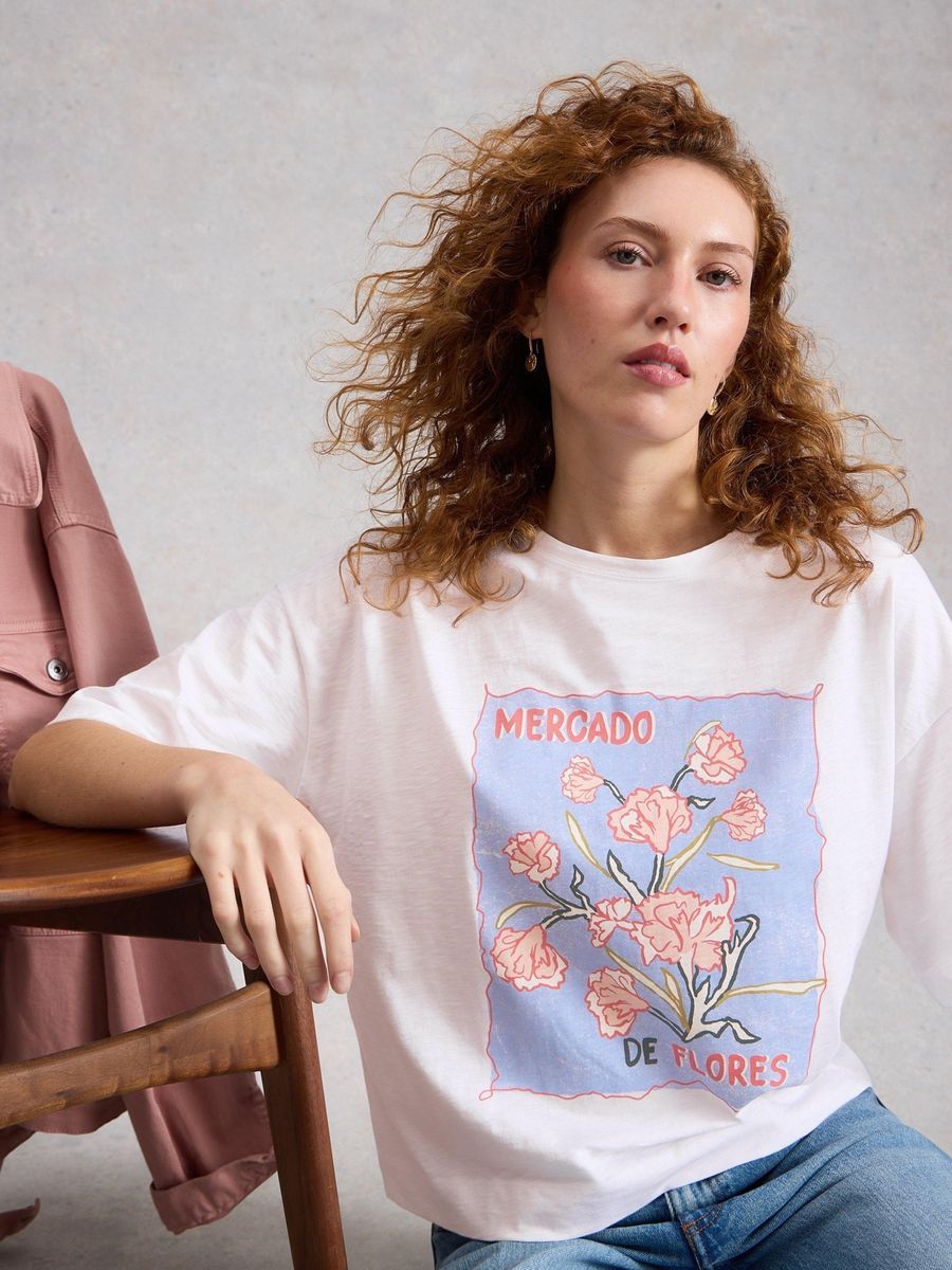 T-Shirt aus Baumwolle mit Blumendruck