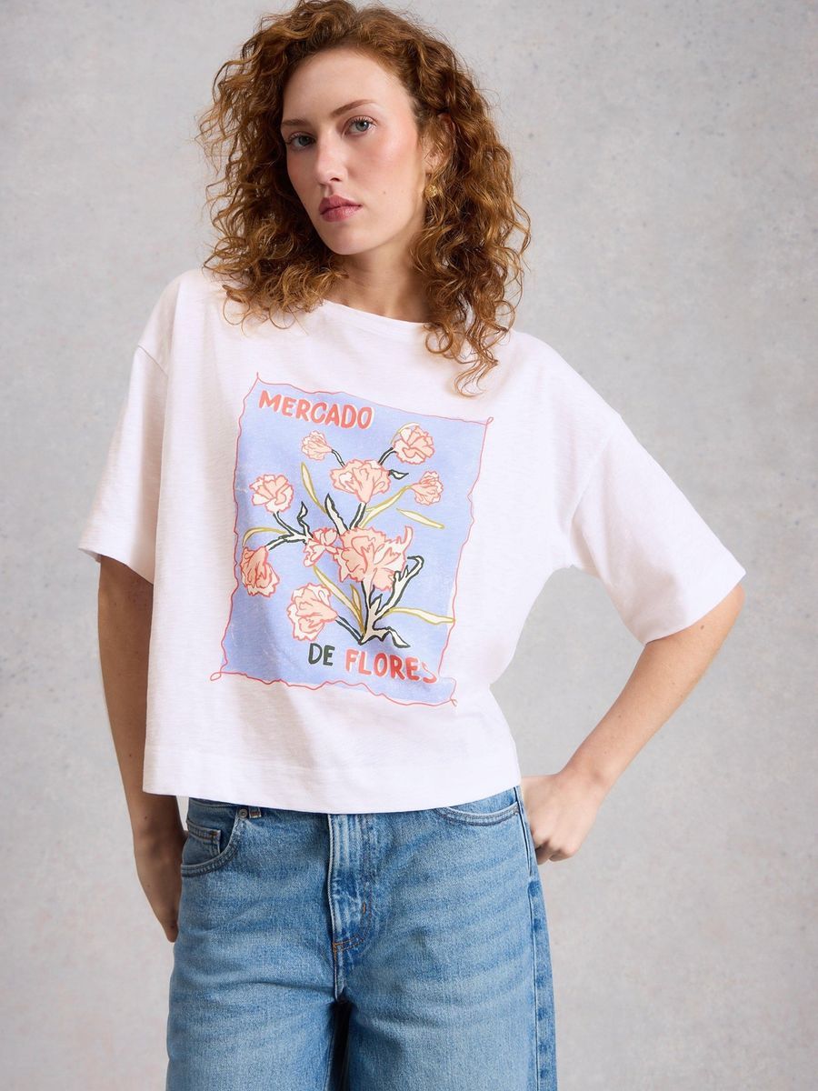 T-Shirt aus Baumwolle mit Blumendruck