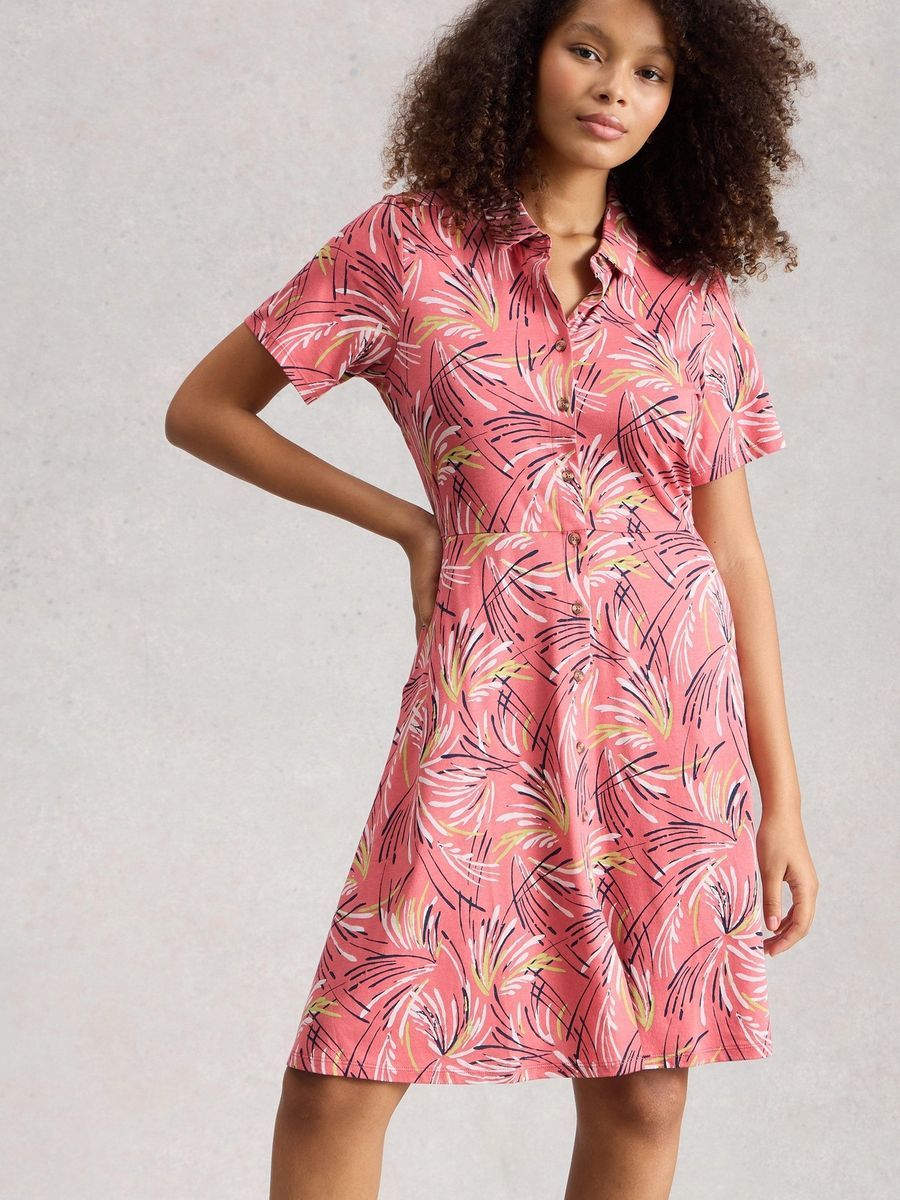 Jersey-Blusenkleid mit Print und Taschen