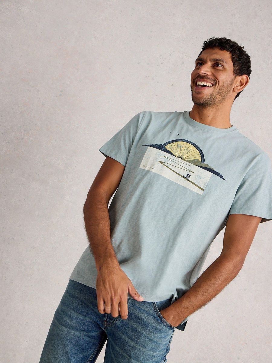 Baumwoll T-Shirt mit Fahrrad Grafik Print