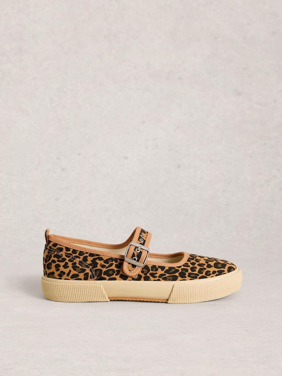 Mary Jane Stoffschuhe mit Leopardenmuster