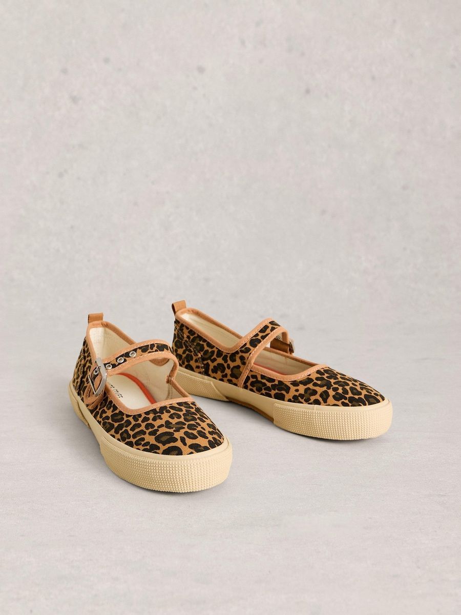 Mary Jane Stoffschuhe mit Leopardenmuster