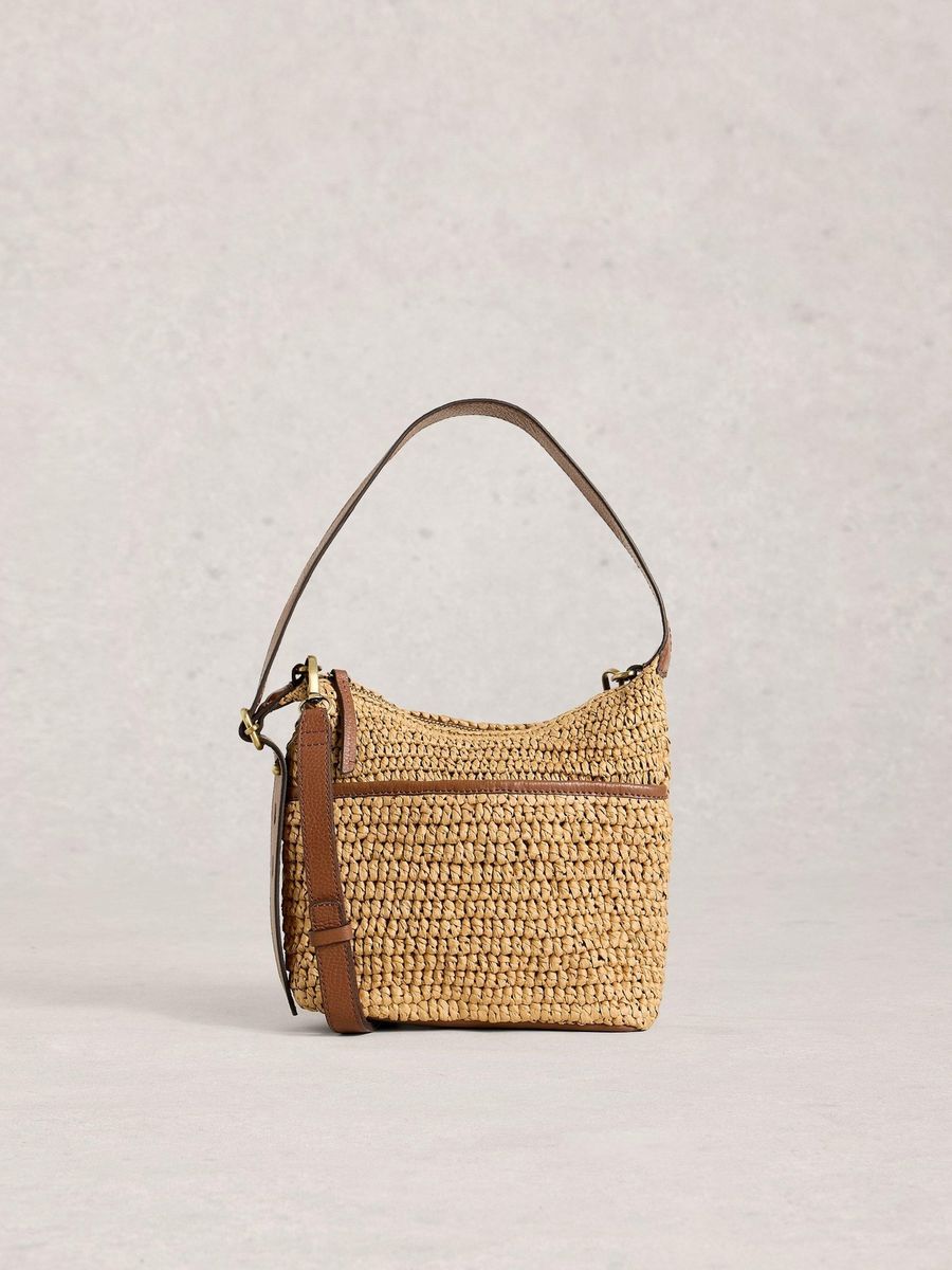 Umhänge-Schultertasche aus gewebtem Bast
