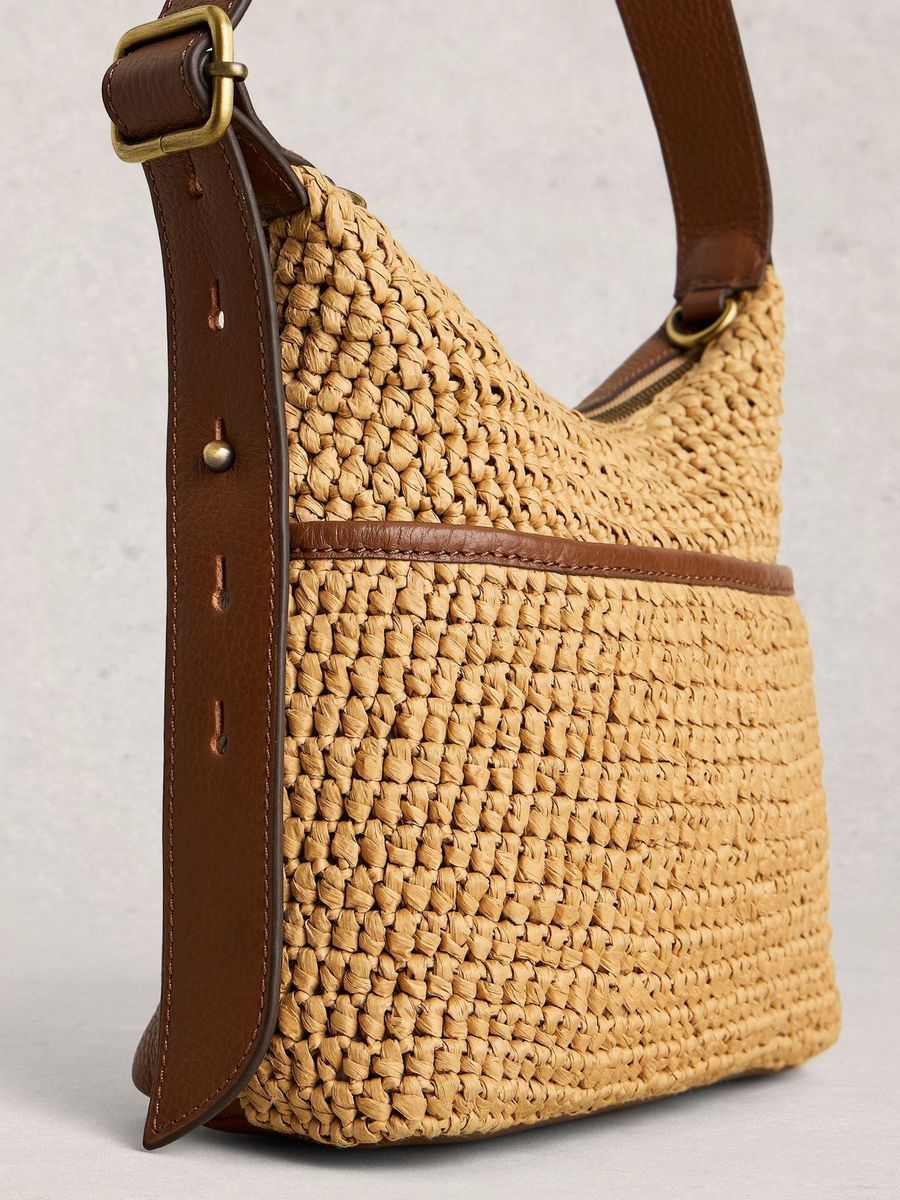 Umhänge-Schultertasche aus gewebtem Bast
