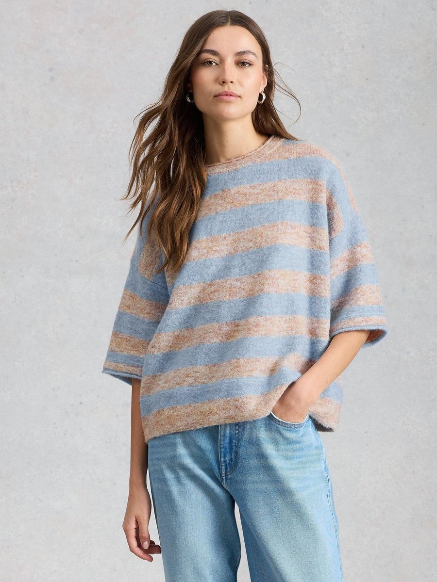 Gestreiftes Stricktop mit kurzen Ärmeln