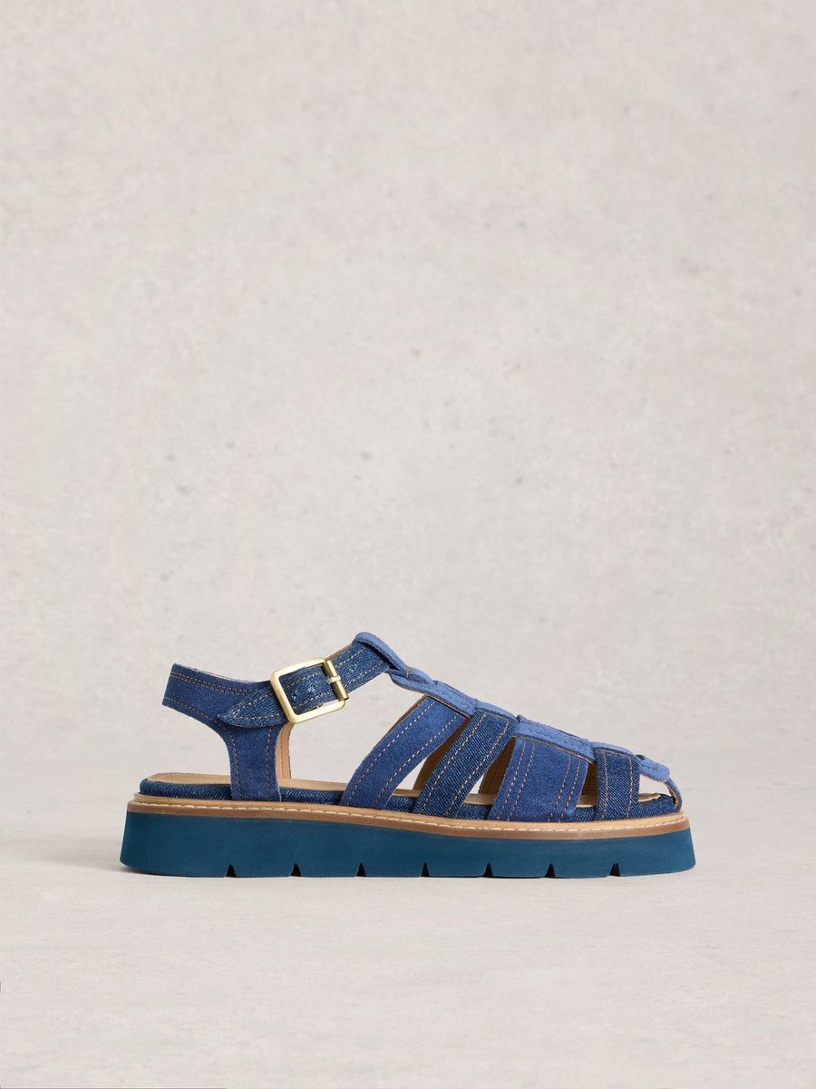 Plateausandalen mit Denim-Riemchen