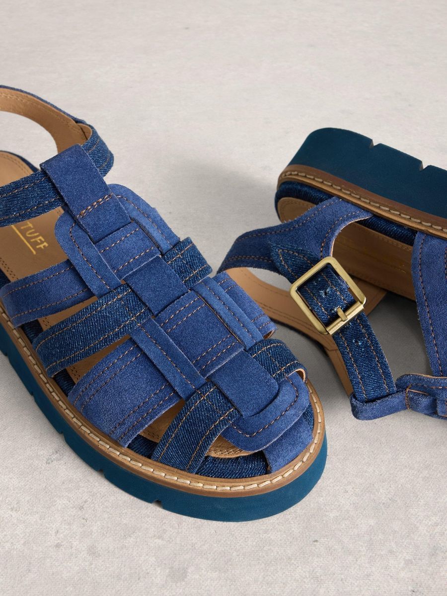 Plateausandalen mit Denim-Riemchen