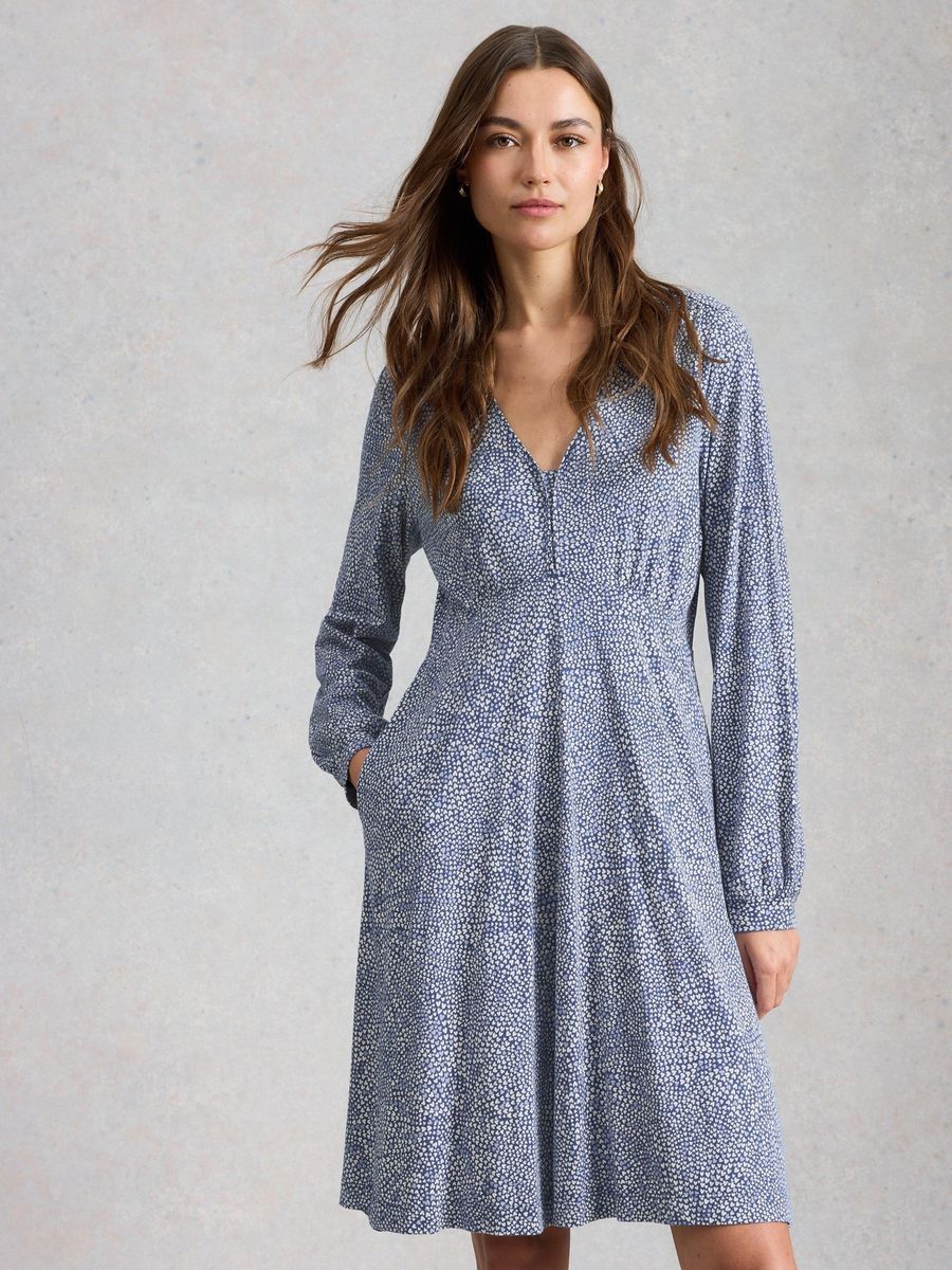 Jerseykleid mit Print und langen Ärmeln