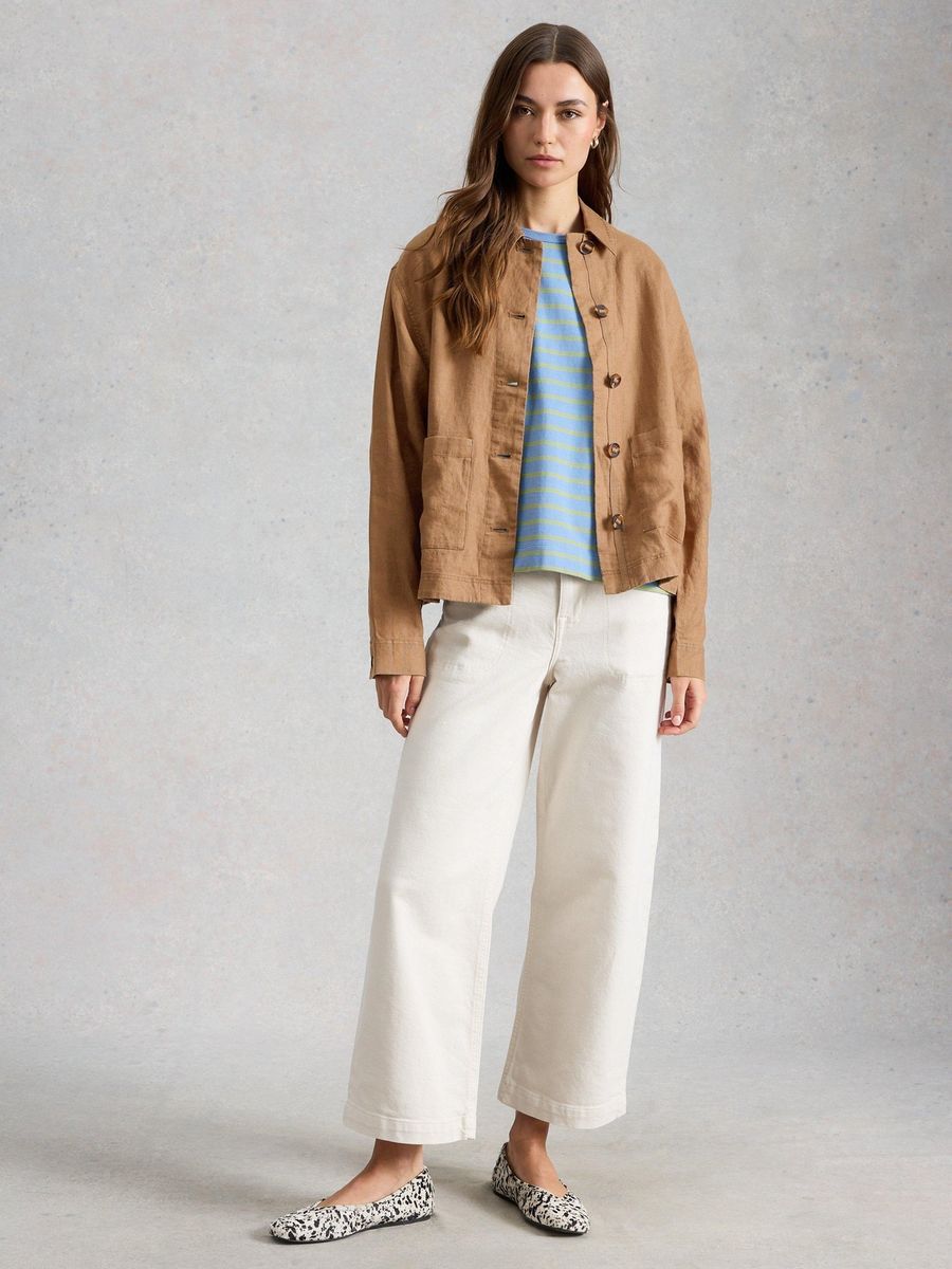 Leinen Arbeitsjacke mit aufgesetzten Taschen
