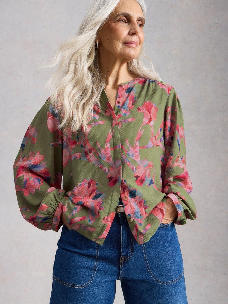 Elegante Bluse mit Blumenmuster und Ärmeln