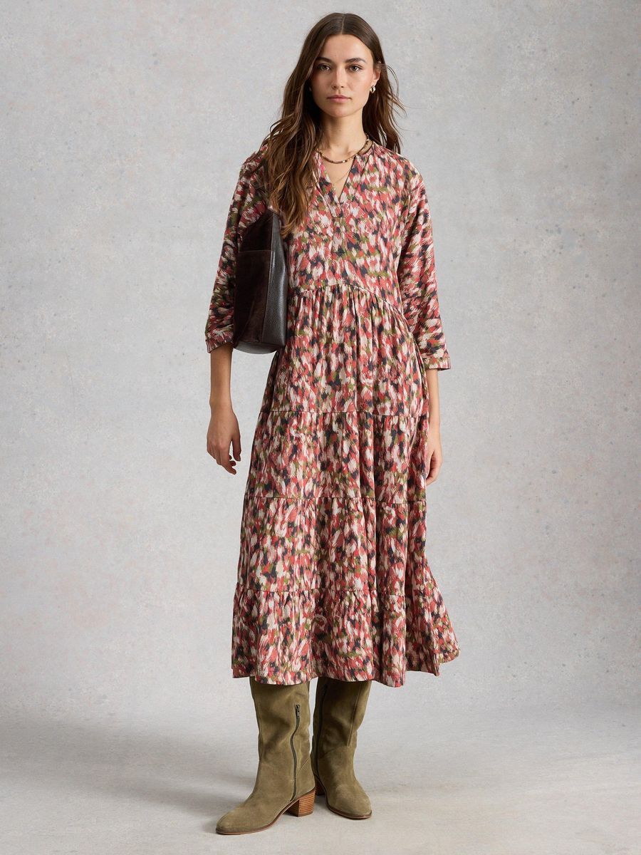 Gestuftes Baumwolljersey-Midikleid