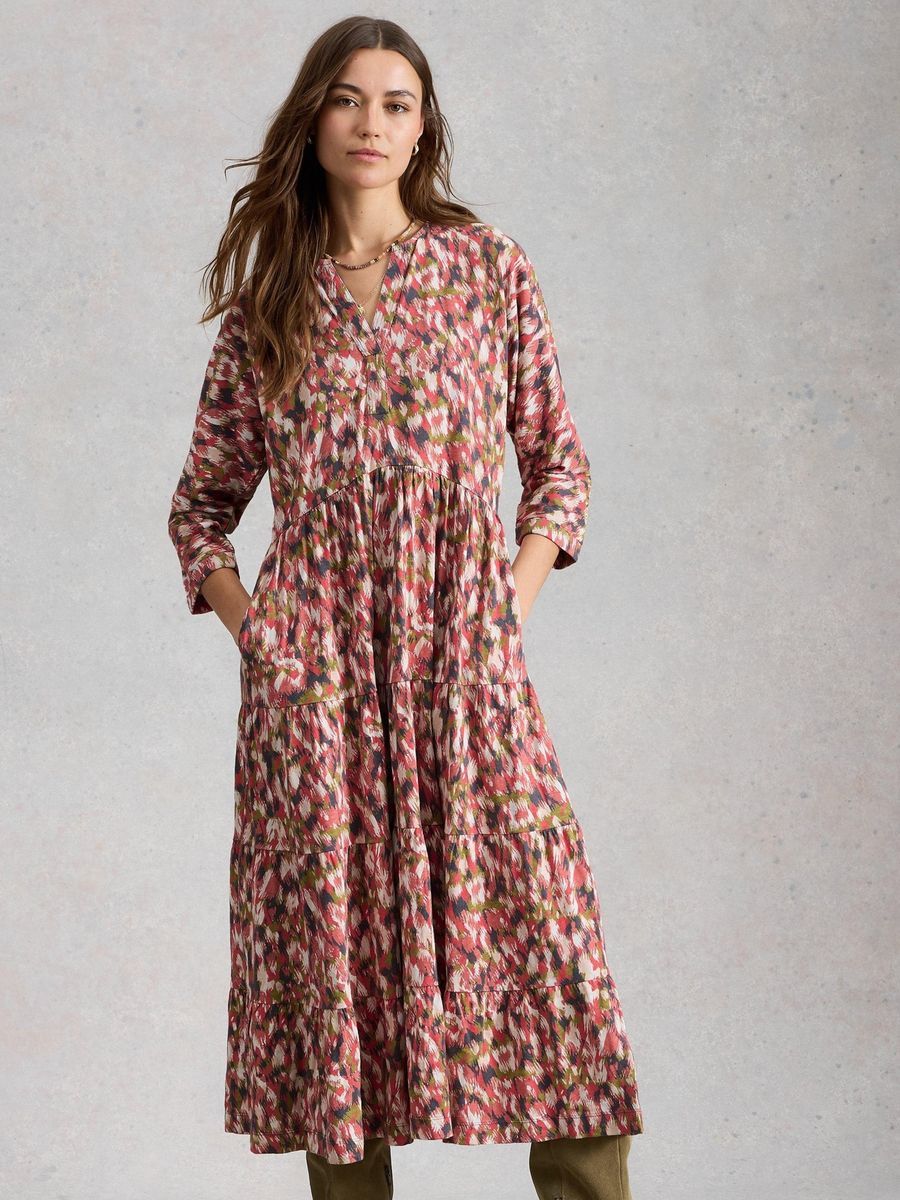 Gestuftes Baumwolljersey-Midikleid