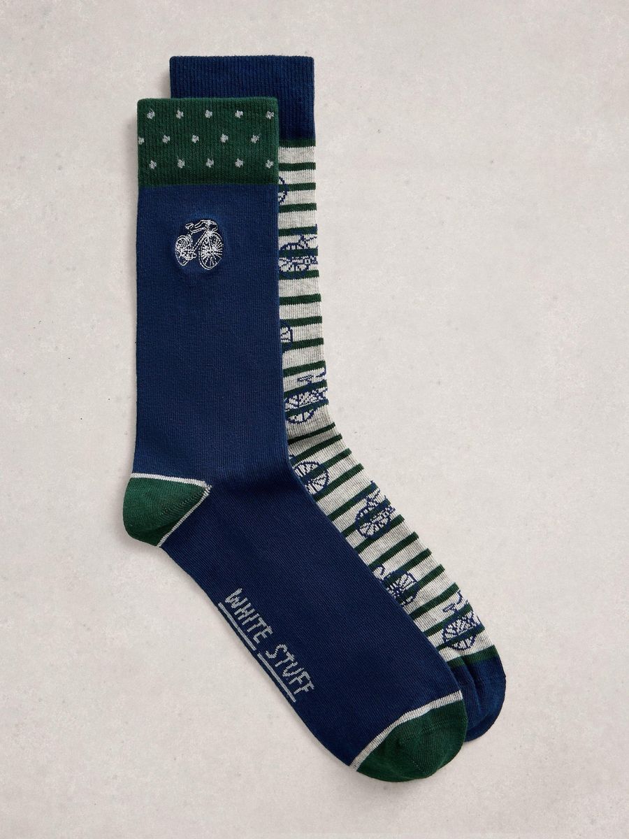 Gestreifte Socken mit Fahrrad-Motiv