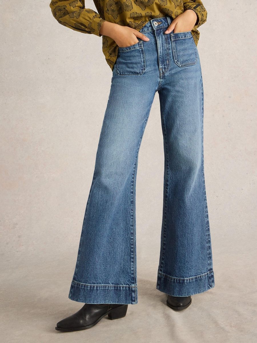 Schlaghose aus Denim mit Taschen