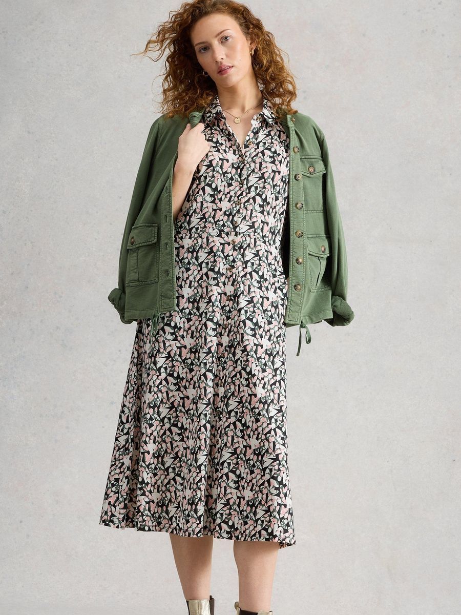 Jersey-Blusenkleid mit Print und Knöpfen