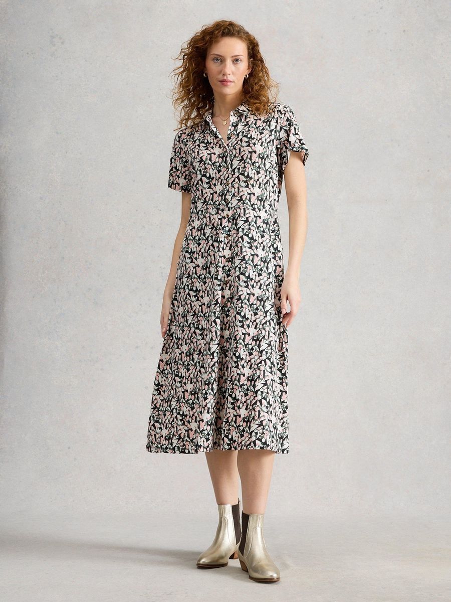Jersey-Blusenkleid mit Print und Knöpfen
