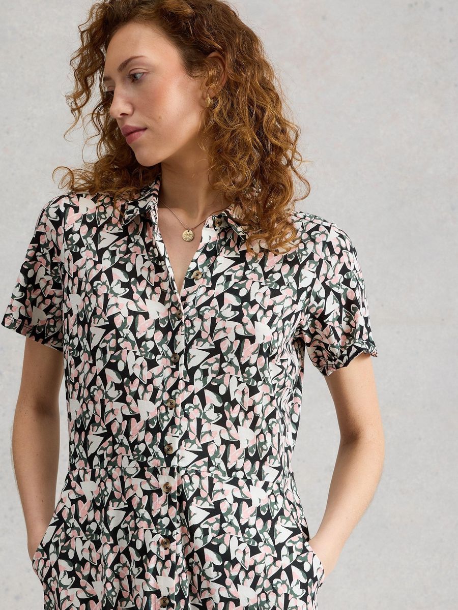 Jersey-Blusenkleid mit Print und Knöpfen