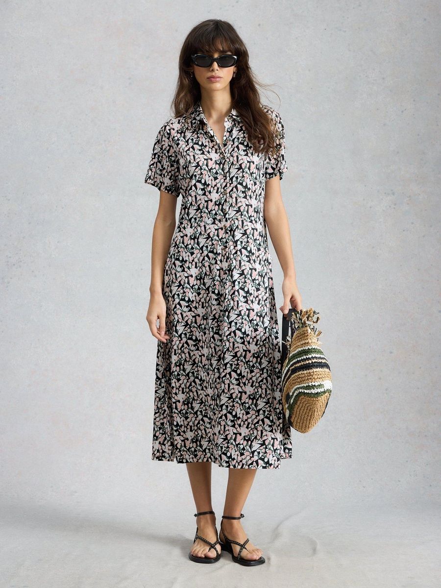 Gemustertes Jersey-Hemdblusenkleid