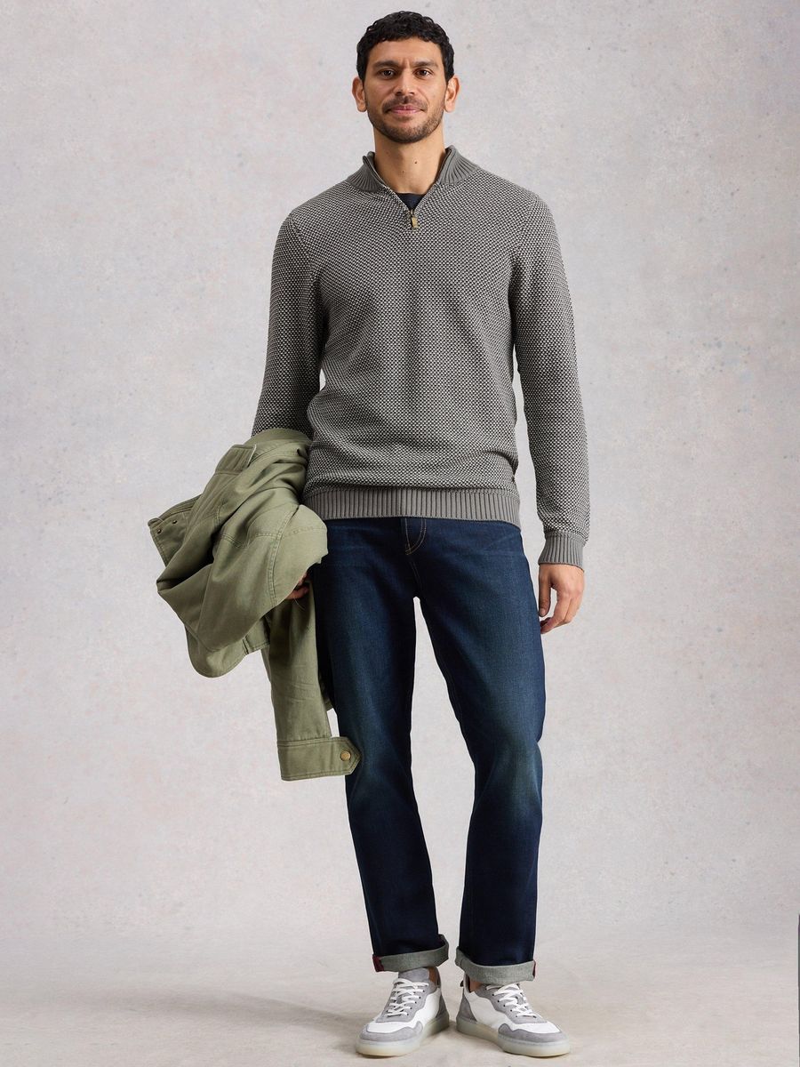 Strukturierter Trichterkragen-Pullover mit Reißverschluss
