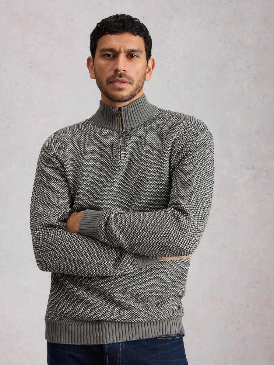 Strukturierter Trichterkragen-Pullover mit Reißverschluss