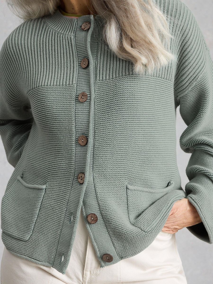 Gewaschene Strickjacke aus Bio-Baumwolle mit Taschen