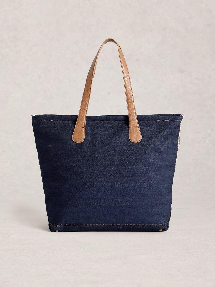 Jeans Tote Bag mit Ledergriffen