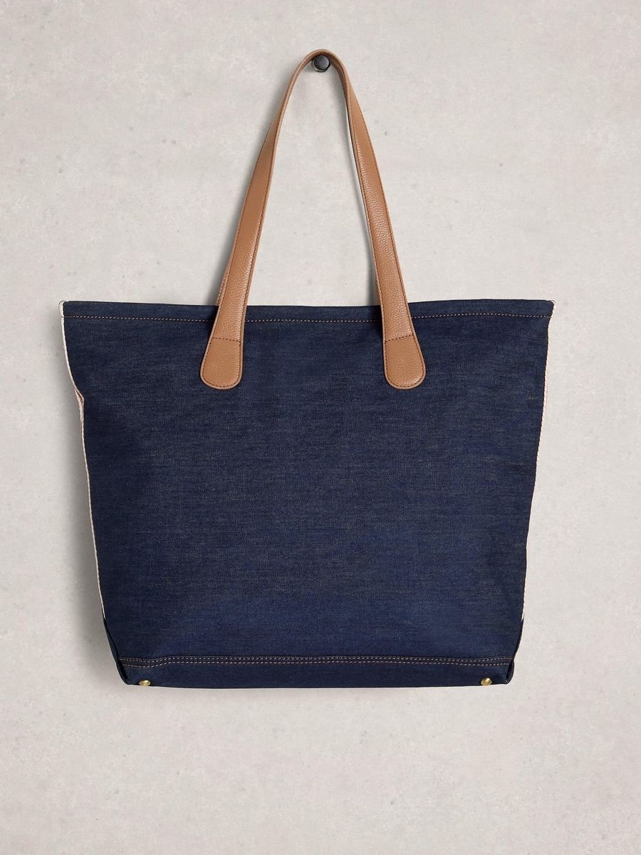 Jeans Tote Bag mit Ledergriffen