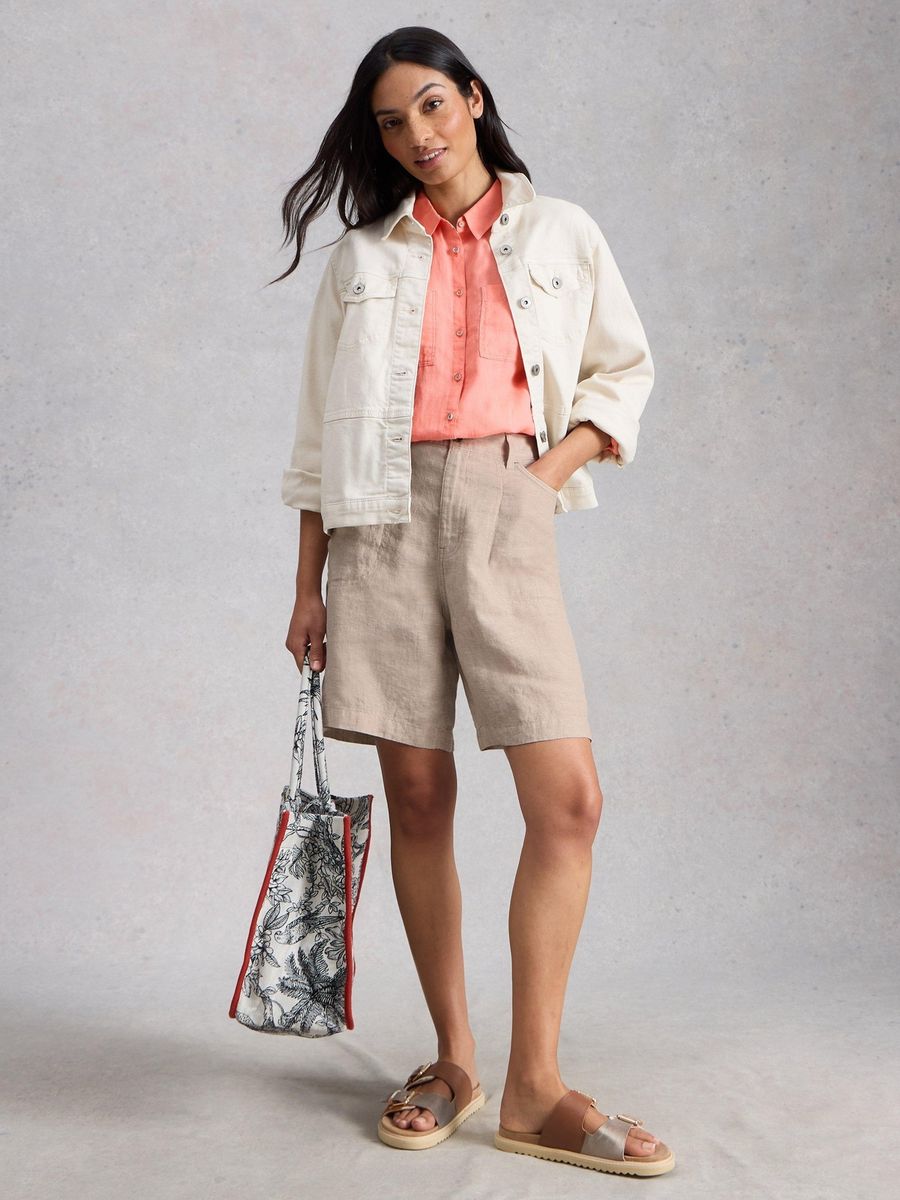 Hochtaillierte Leinen Bermuda Shorts