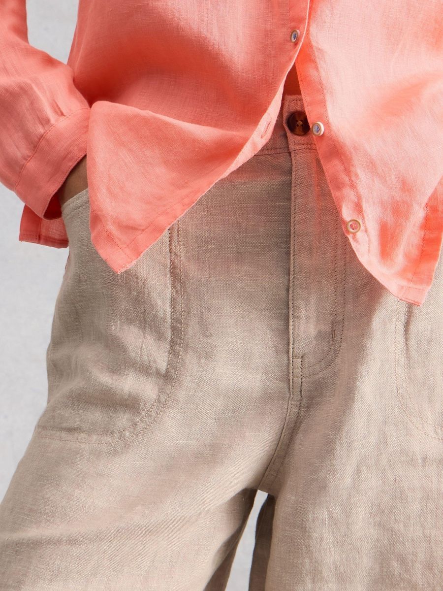 Hochtaillierte Leinen Bermuda Shorts