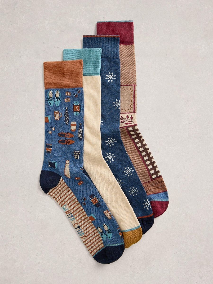 Gemusterter Socken-Viererpack aus Baumwollmischung