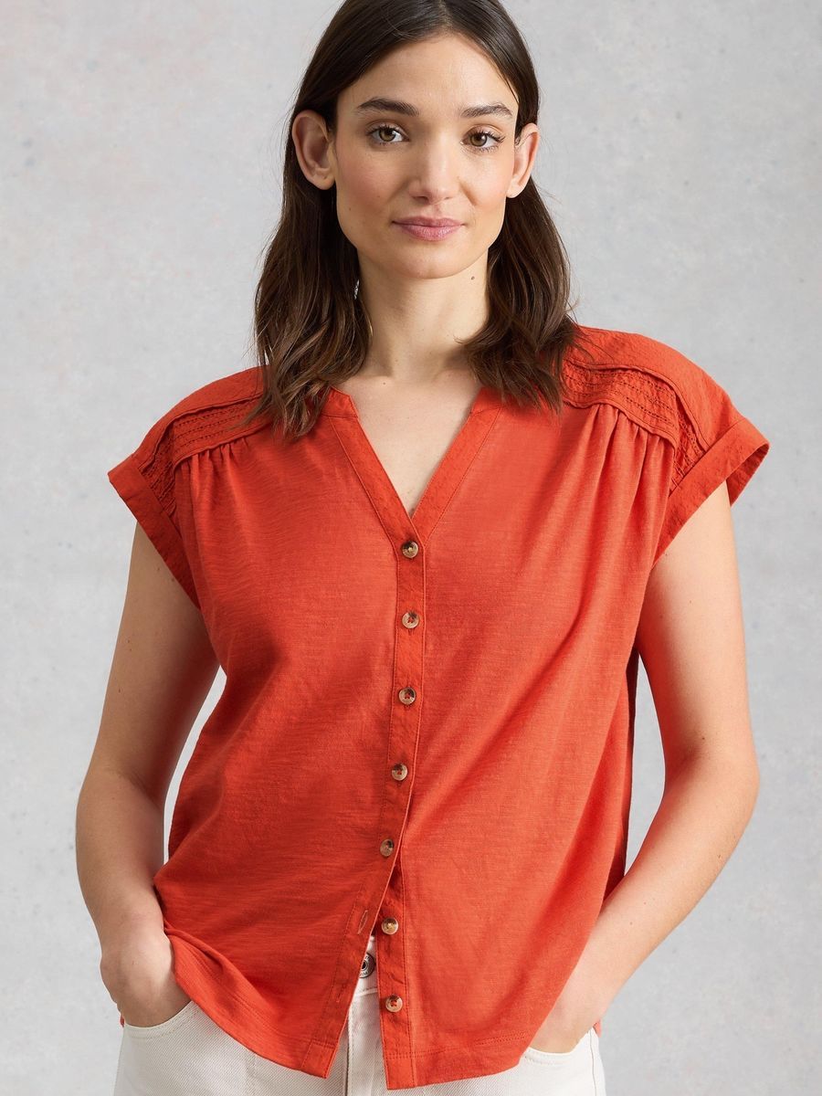 Ärmellose Bluse aus Bio-Baumwolle mit Knopfleiste