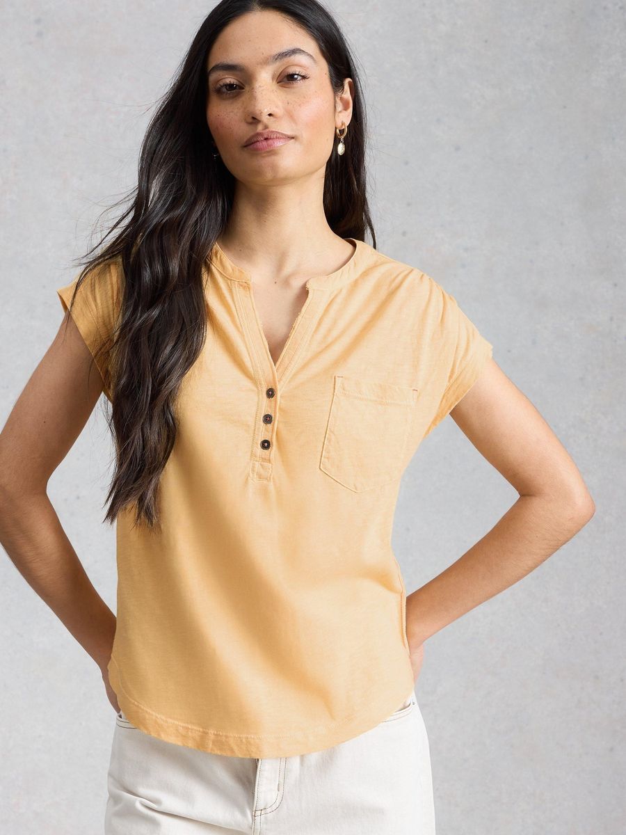 Lässiges Baumwolljersey-Top mit Knopfleiste