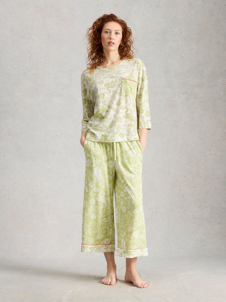 Pyjamaoberteil mit Blumendruck und Baumwollmischung