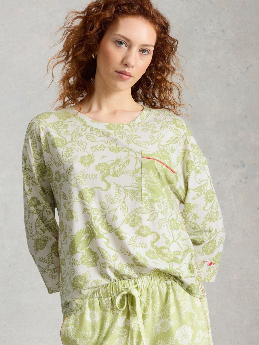 Pyjamaoberteil mit Blumendruck und Baumwollmischung