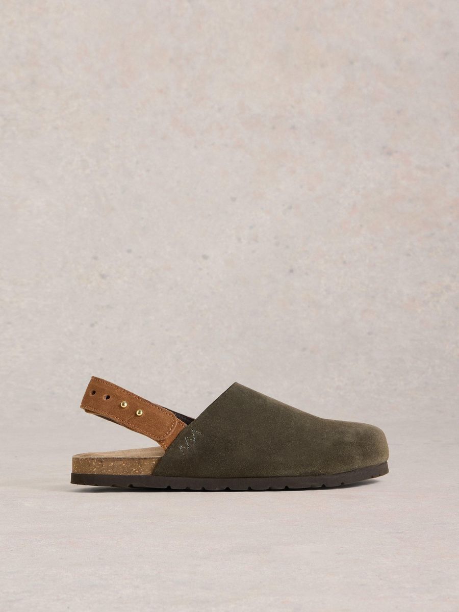 Wildleder Clogs mit verstellbarem Fersenriemen