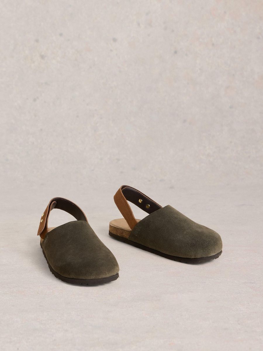Wildleder Clogs mit verstellbarem Fersenriemen