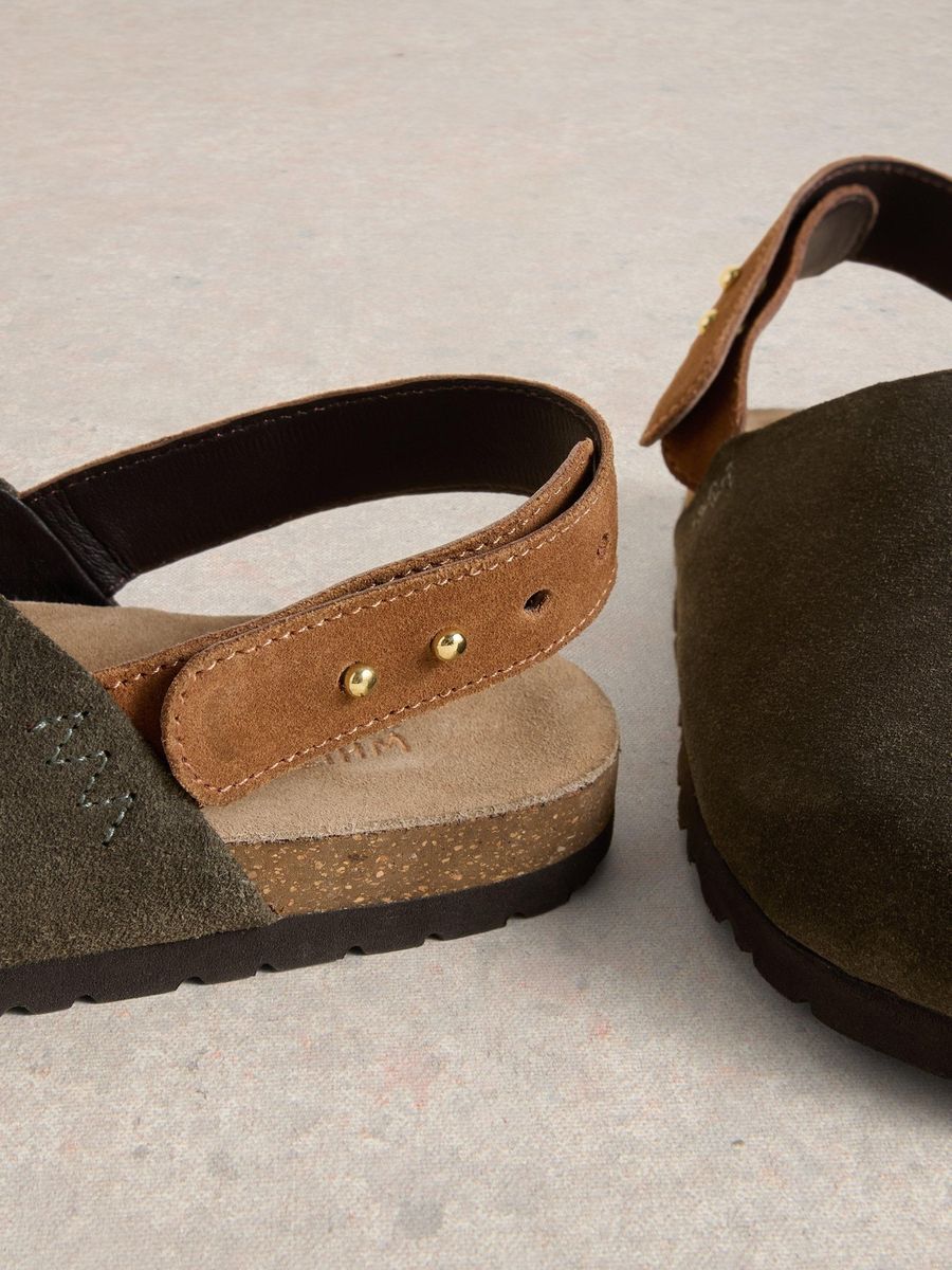 Wildleder Clogs mit verstellbarem Fersenriemen