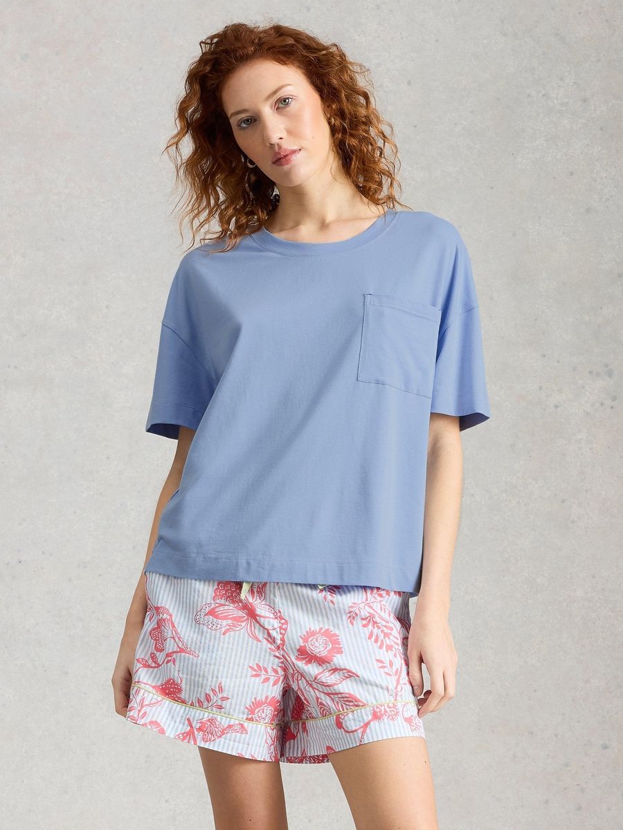 Kastiges Schlafshirt mit Tasche aus Baumwollmischung